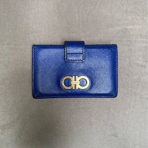 Salvatore Ferragamo Blue Large Card Holder with Gold Logo